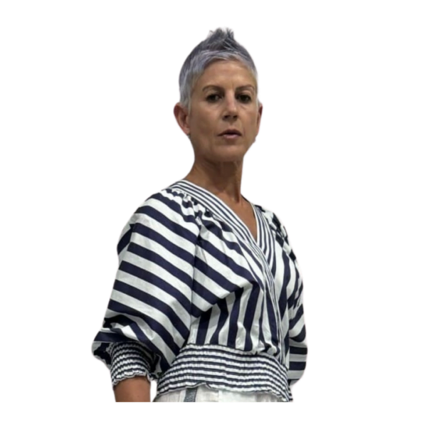 bat wing top | blue & white stripe