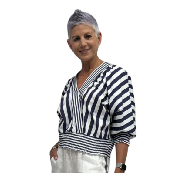 bat wing top | blue & white stripe