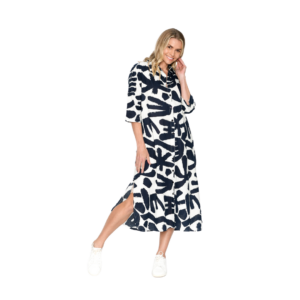 sofia shirt dress | navy abstract