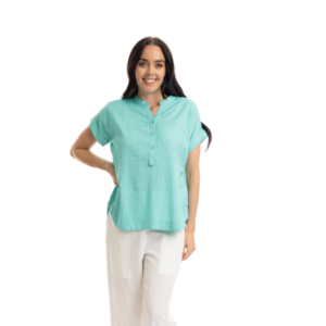 essentials linen top | aqua