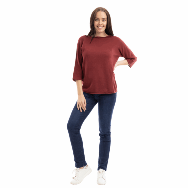 3/4 sleeve boat neck knit top | navy