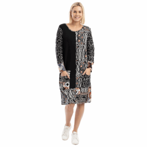 patch perfect shift dress | makeba