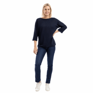 3/4 sleeve boat neck knit top | navy