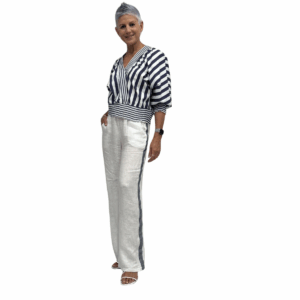 band side linen pants | white navy