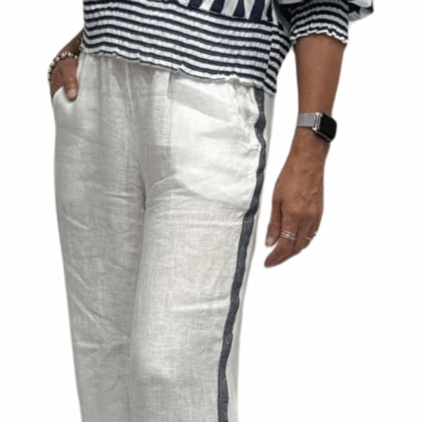 band side linen pants | white navy